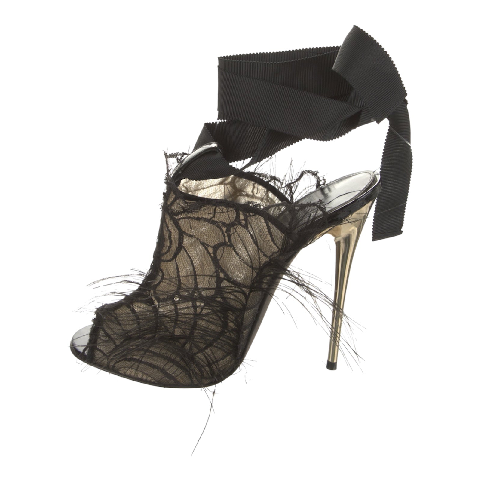 TOM FORD black lace feather sandals