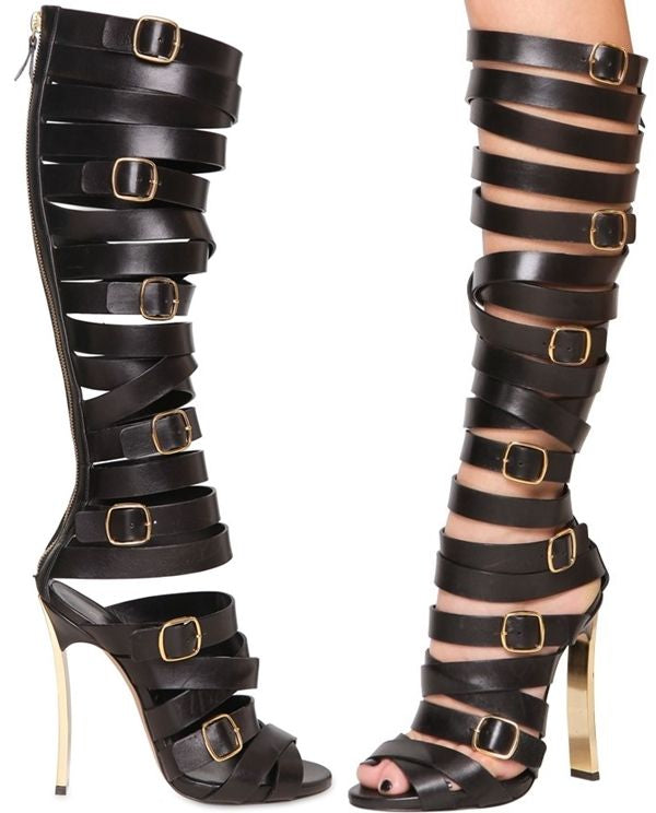 CESARE CASADEI Gladiator black and gold heel