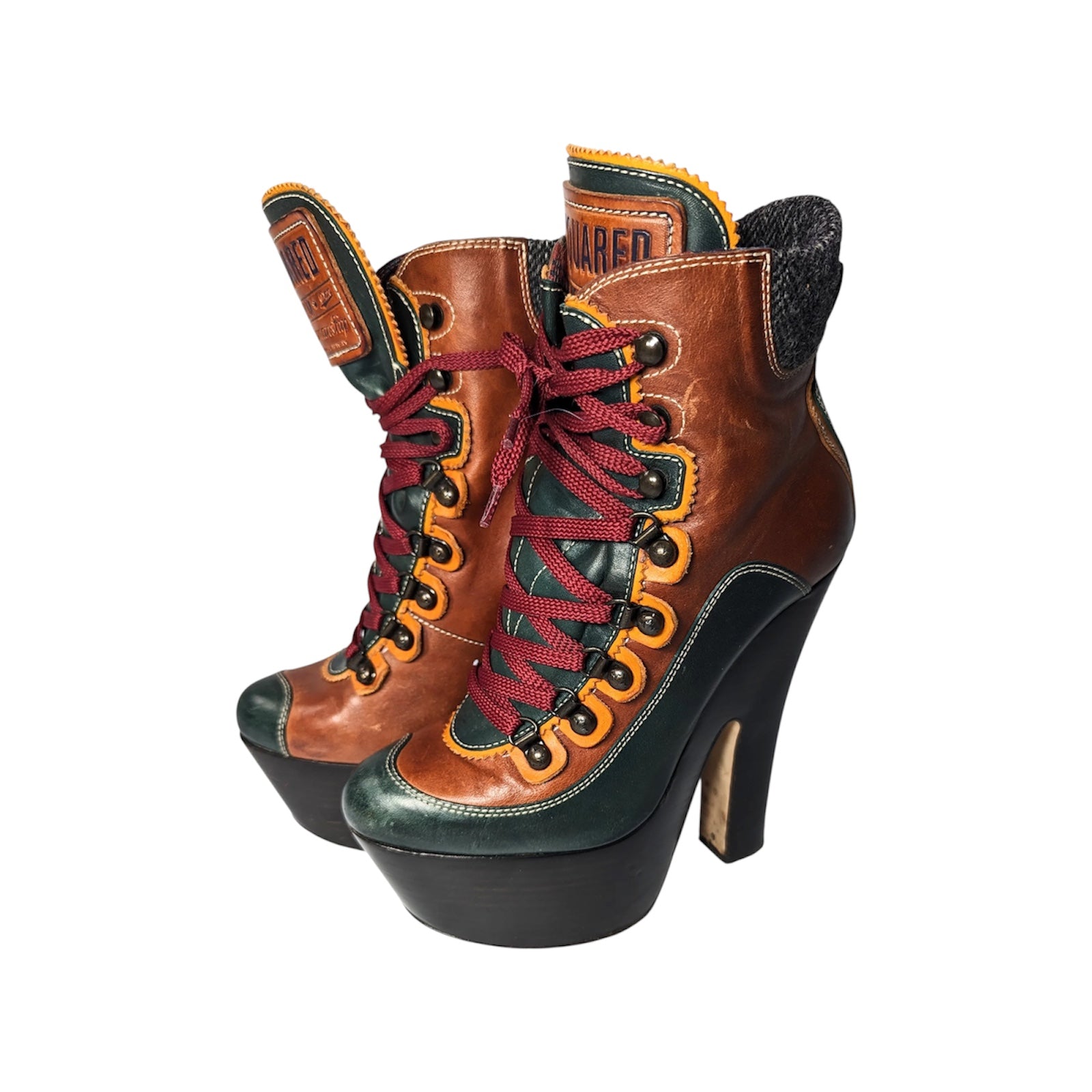 DSQUARED2 brown lace-up platform ankle boots