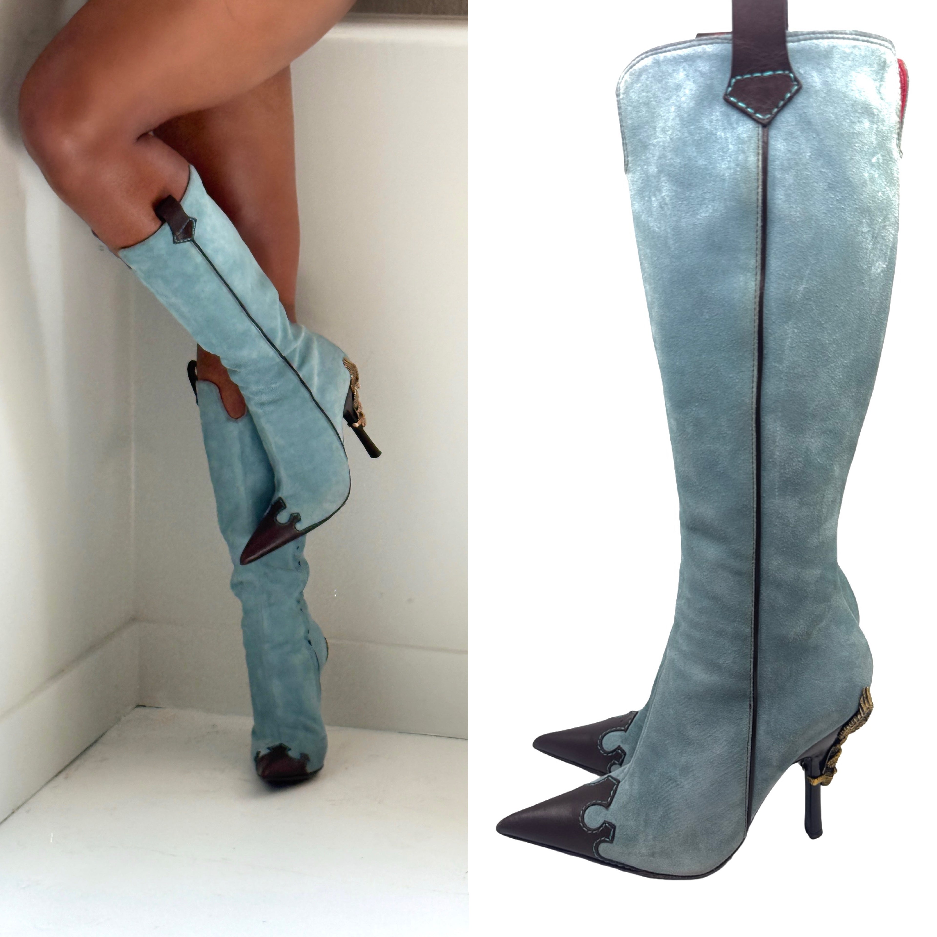 VICINI Blue Suede Knee-High Boots