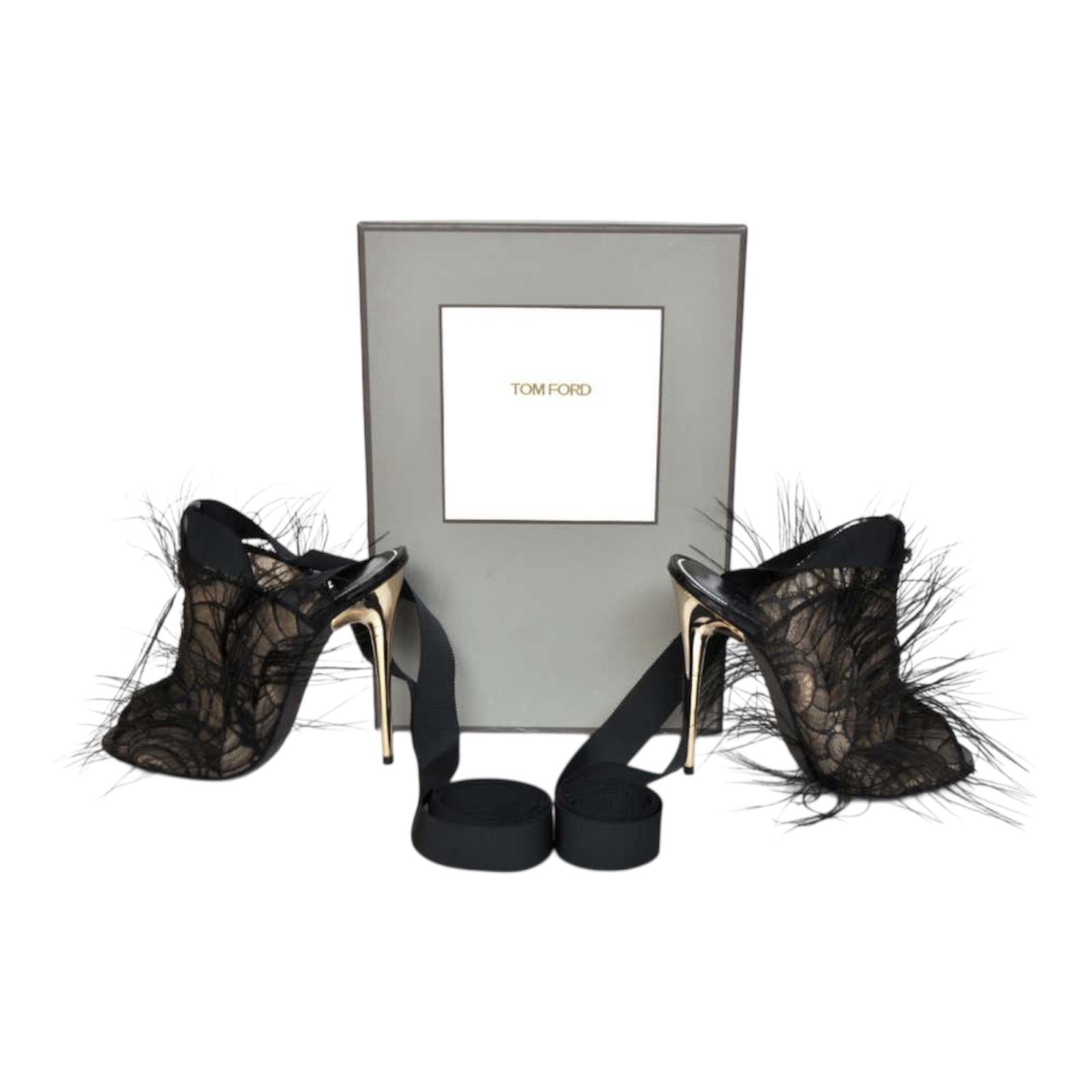 TOM FORD black lace feather sandals